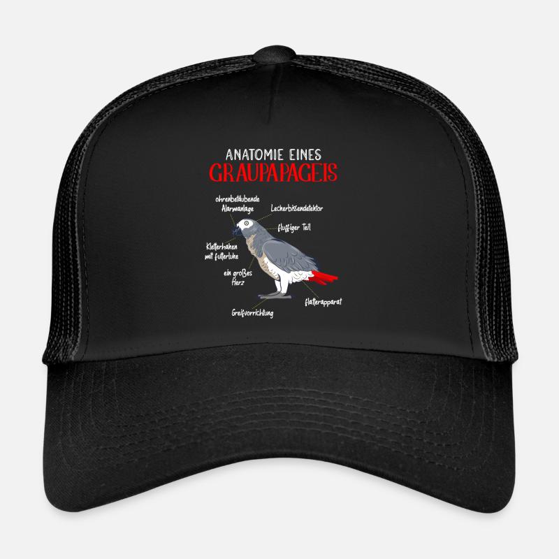 Anatomie eines Graupapageis Vogel Vogelhalter Trucker Cap