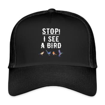 Birds Watching Binoculars Bird Illustration Saying - Trucker Cap - black/black - Front