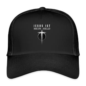 Jesus ist mein Held Kirche Christliche Katholisch - Trucker Cap - Schwarz/Schwarz - Vorne