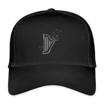 Harp Instrument Clef Musical Notes Harps - Trucker Cap - black/black - Front