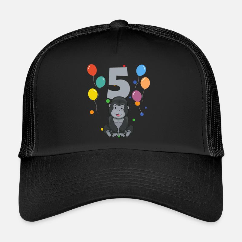 5. Geburtstag Kindergeburtstag 5 Jahre Gorilla - Trucker Cap - Schwarz/Schwarz