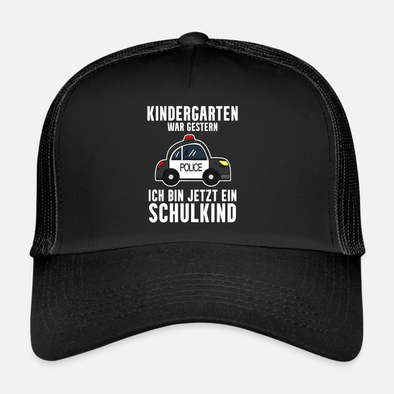 Einschulung Polizei Jungen Schulkind Geschenk - Trucker Cap - Schwarz/Schwarz