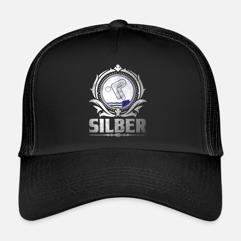 Silber Schwimmprüfung Schwimmer Geschenk - Trucker Cap - Schwarz/Schwarz