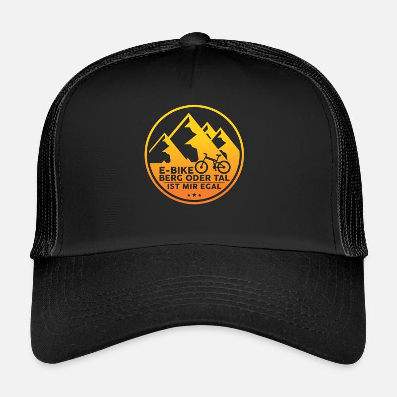 Lustiger Spruch E-Bike Berg Oder Tal Ist Mir Egal - Trucker Cap - Schwarz/Schwarz
