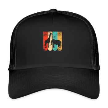 Zoo Besucher Tierfan Geschenkidee Giraffe Elefant - Trucker Cap - Schwarz/Schwarz - Vorne