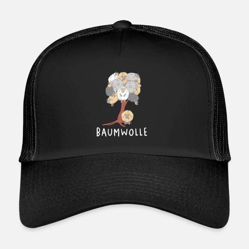 Baumwolle Schafe am Baum Schaf Wortspiel - Trucker Cap - Schwarz/Schwarz