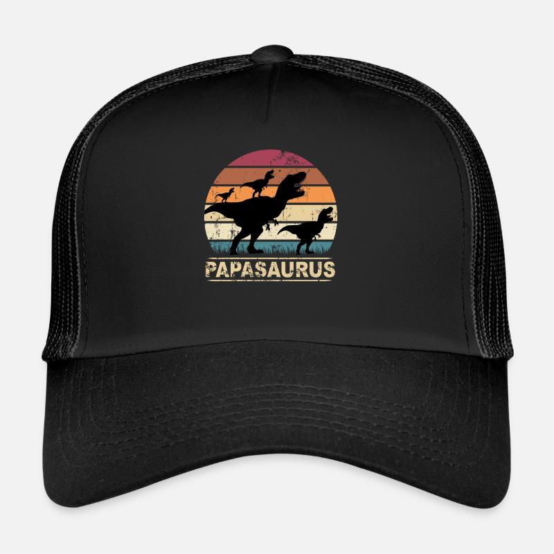 Papasaurus Dinosaurier Vater von 3 Kinder - Trucker Cap - Schwarz/Schwarz