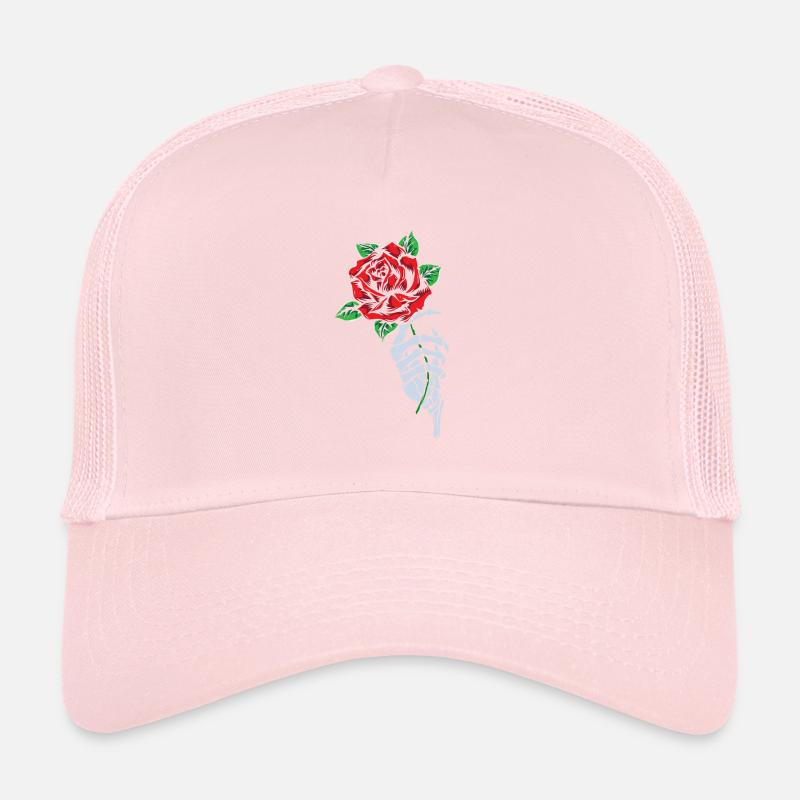 Red Rose Skeleton Hand Rose Flower Red Rose Gothic Trucker Cap
