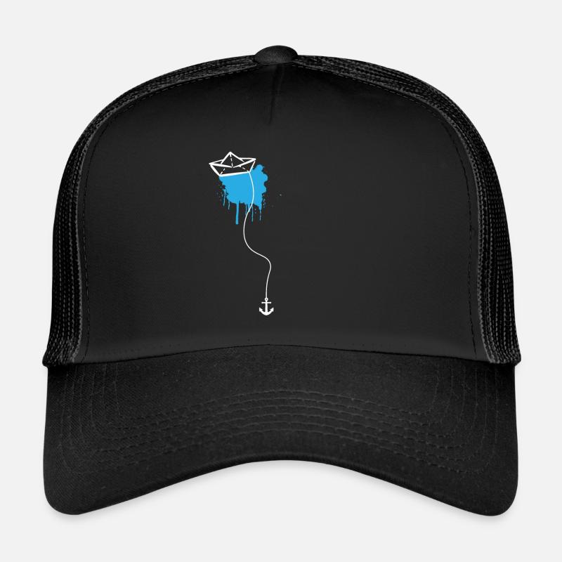 Papierschiff Meer Papierboot Papierschiffchen - Trucker Cap - Schwarz/Schwarz