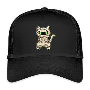 Creepy mummy cat with green eyes on - Trucker Cap - black/black - Front