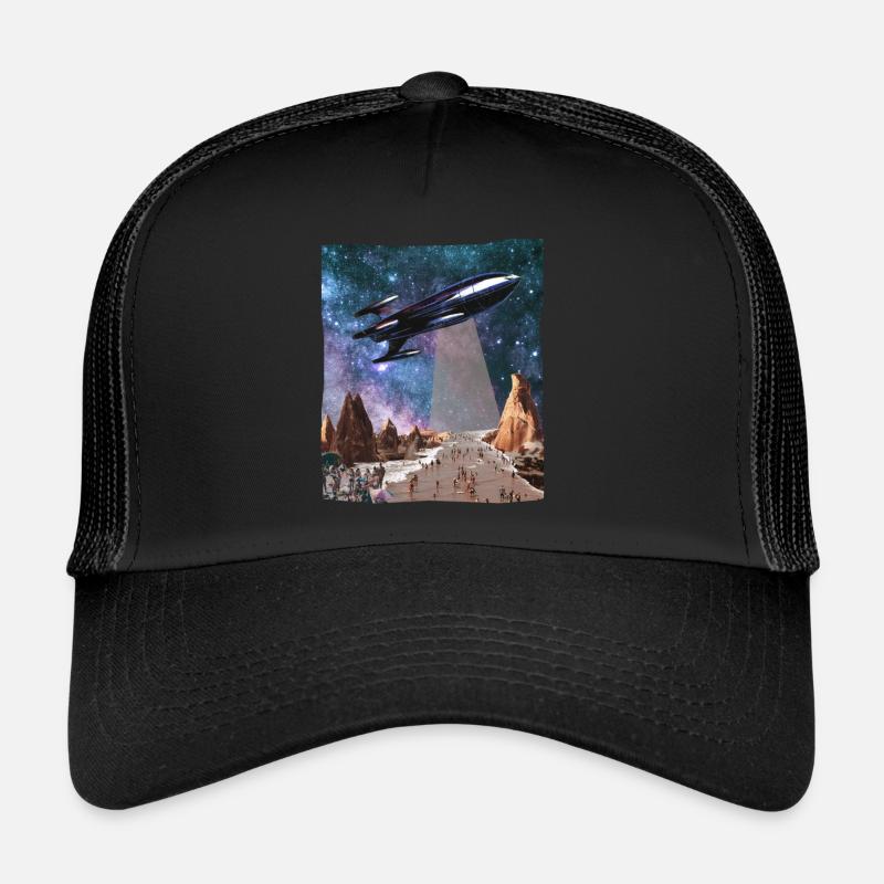 Raumschiff Science Fiction Collage Kunst Shirt - Trucker Cap - Schwarz/Schwarz