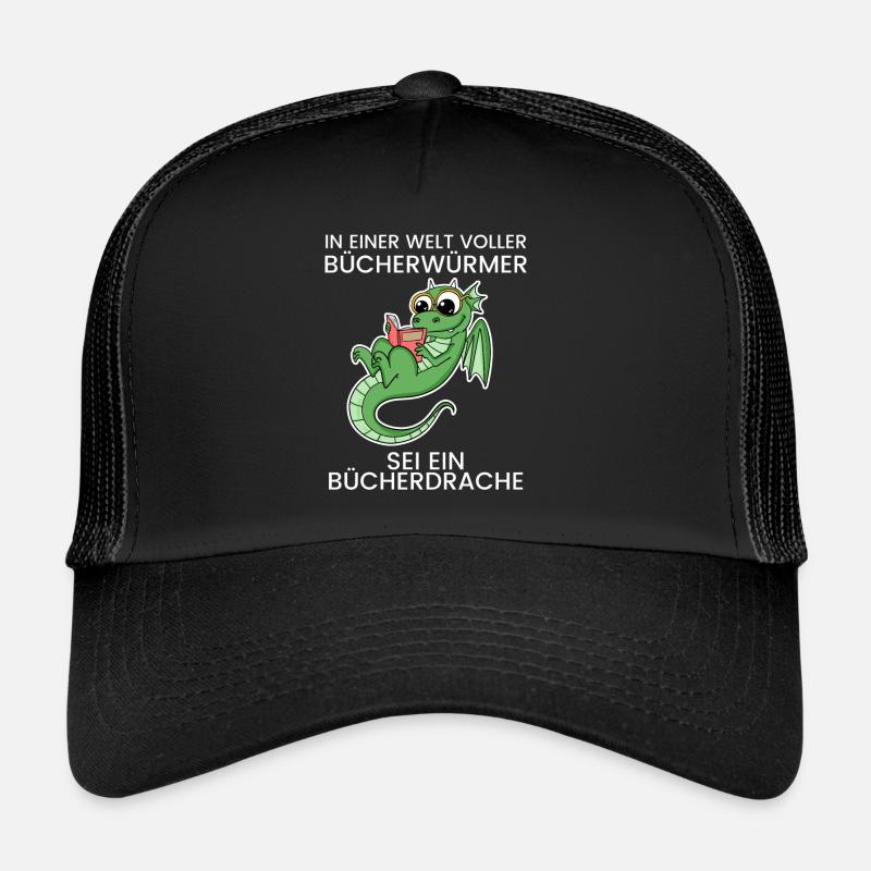 Bücher Drache Drachen - Trucker Cap - Schwarz/Schwarz