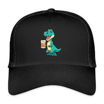 Dino mit Bier für eine Dino Fans und - Trucker Cap - Schwarz/Schwarz - Vorne