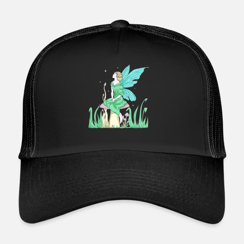 Fairycore Aesthetic Elf Fairy on a mushroom - Trucker Cap - black/black