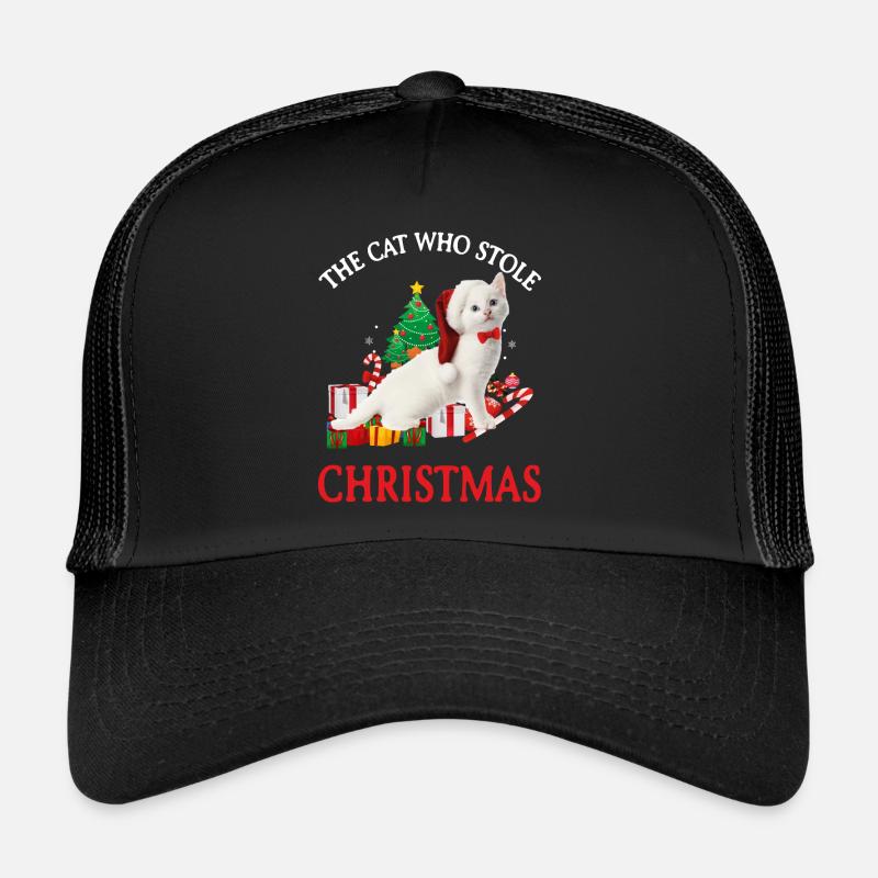 Weihnachten Katze weiß - Trucker Cap - Schwarz/Schwarz