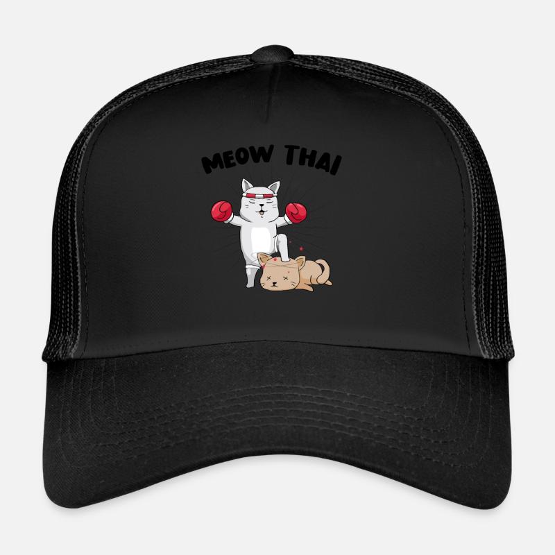 Muay Thai Funny Cat - MEOW THAI Bun - Trucker Cap - black/black