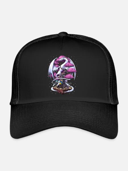 Fleur de cerisier dragon japonais - Casquette trucker  - noir/noir - Devant