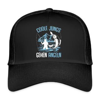 Coole Jungs gehen Angeln Angler Fischer - Trucker Cap - Schwarz/Schwarz - Vorne