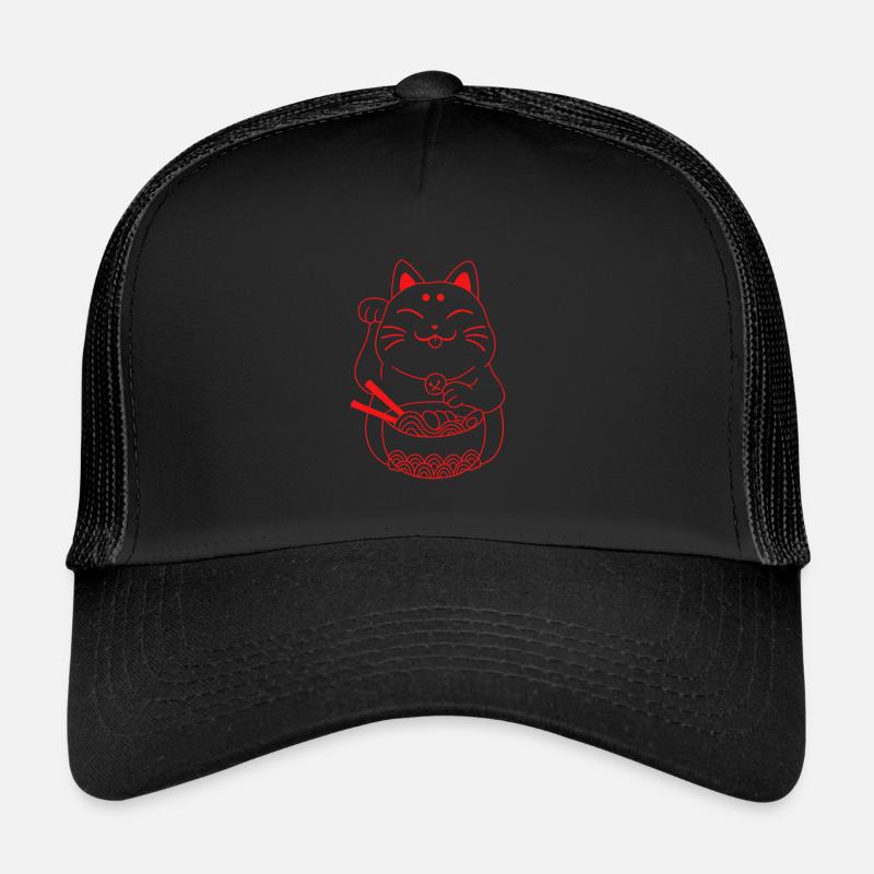 Winkekatze Japan japanische Katze Ramen - Trucker Cap - Schwarz/Schwarz