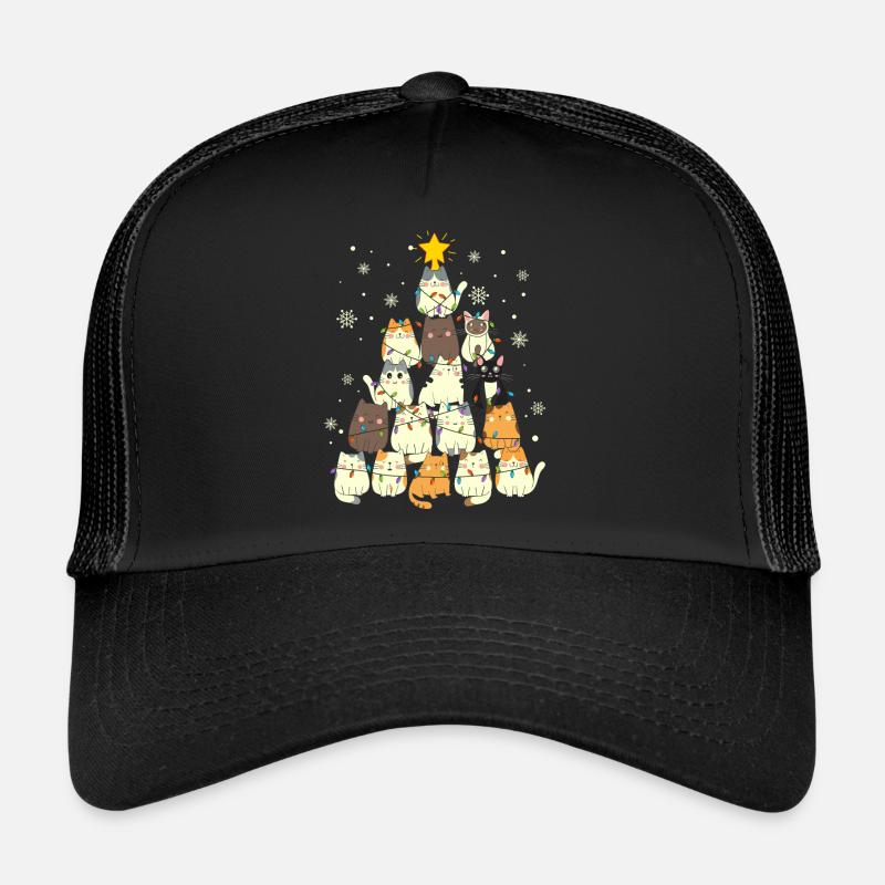 Cute Cats Christmas Tree Funny - Trucker Cap - black/black