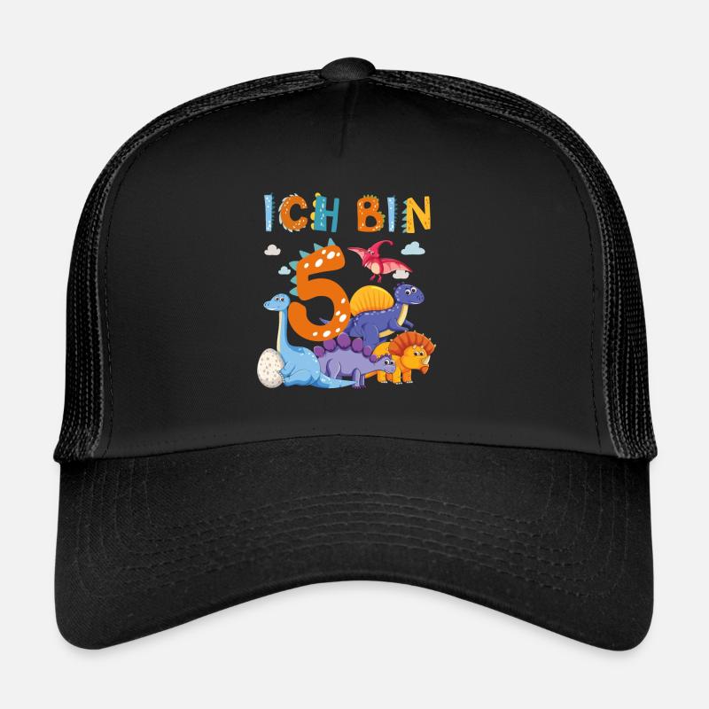 5. Geburtstag Ich Bin 5 Dinosaurier T-Rex Dino - Trucker Cap - Schwarz/Schwarz