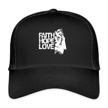 Faith Hope Love Lion Jesus Bible Saying - Trucker Cap - black/black - Front