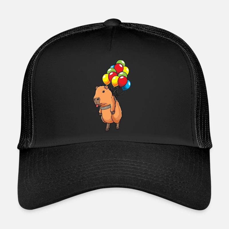 Capybara Wasserschwein Mit Luftballons Capybara - Trucker Cap - Schwarz/Schwarz
