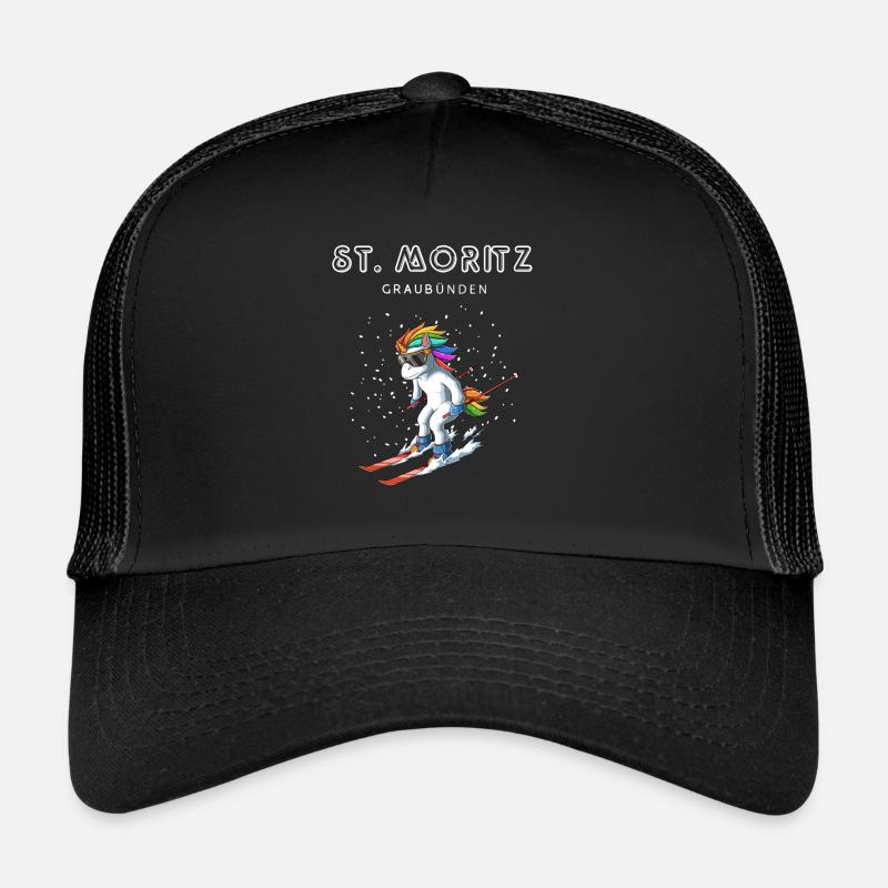 Sankt Moritz Graubünden Schweiz Retro Ski Einhorn Trucker Cap