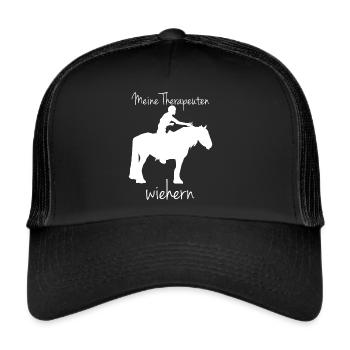 Irish Tinker Pferde Therapie Reiten - Trucker Cap - Schwarz/Schwarz - Vorne