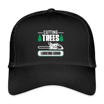 Kettensäge Holzfäller Holz machen Baumfäller Wald - Trucker Cap - Schwarz/Schwarz - Vorne