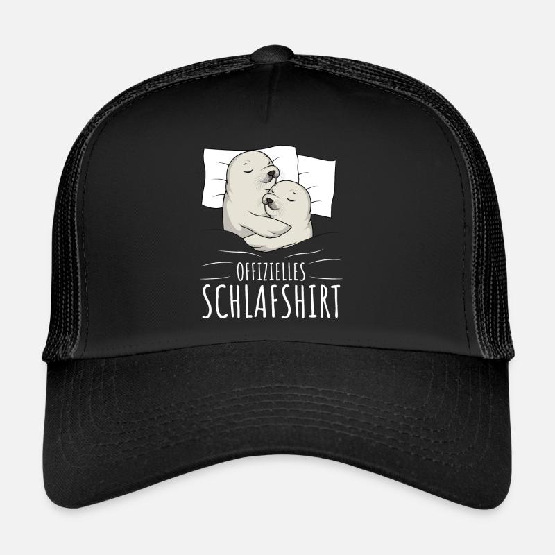 Offizielles Schlafshirt Robbe Schlafen - Trucker Cap - Schwarz/Schwarz