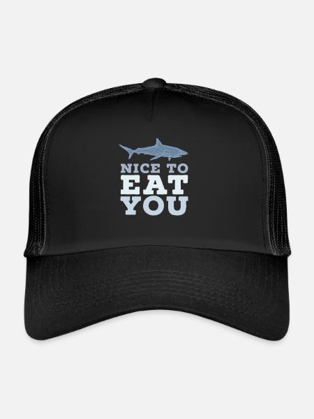 Hai Wortspiel Nice to eat you - Trucker Cap - black/black - Front