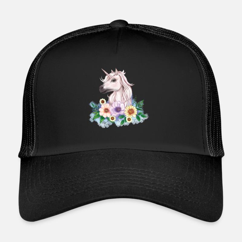 Licorne avec des fleurs Casquette trucker 