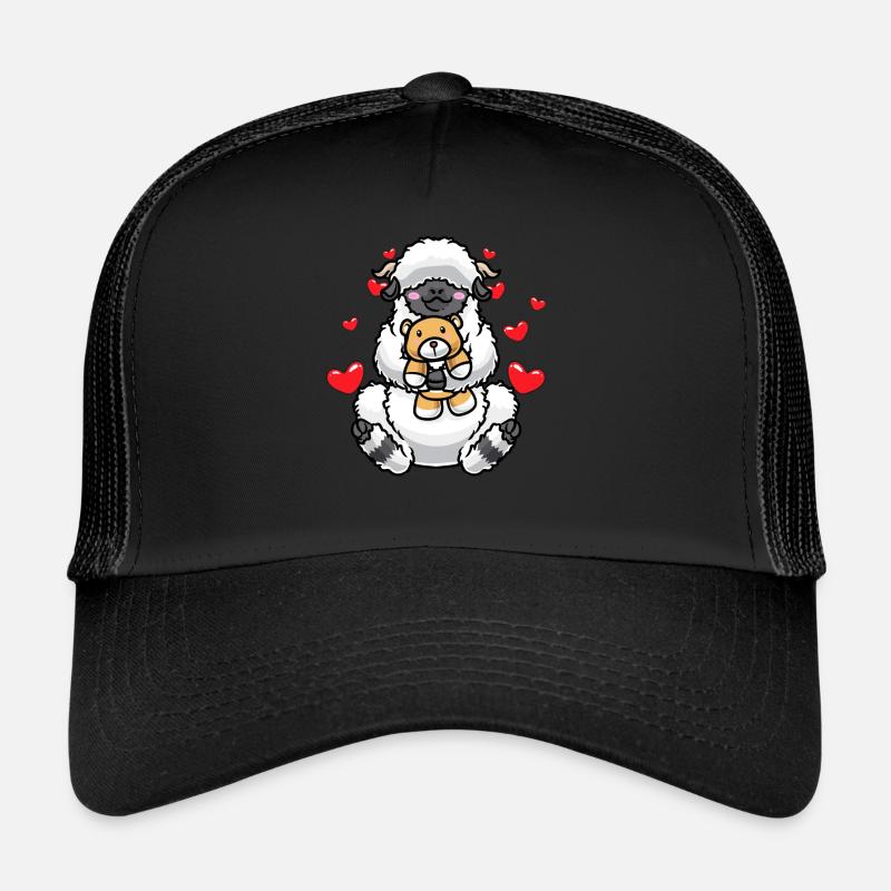 Kawaii Walliser Schwarznasenschaf Kuscheltier - Trucker Cap - Schwarz/Schwarz