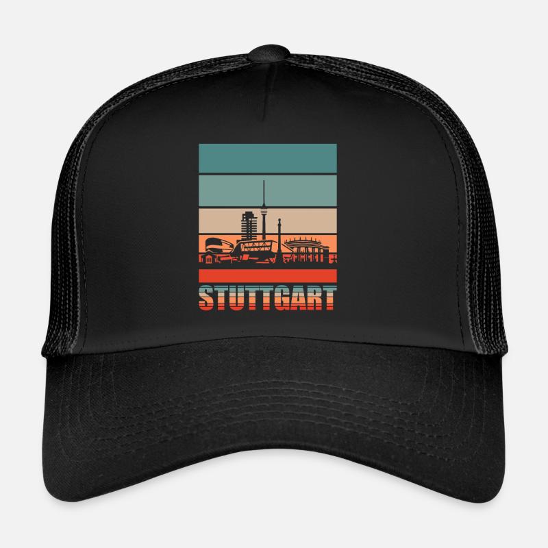 Stuttgart Retro Skyline Stadt - Trucker Cap - Schwarz/Schwarz