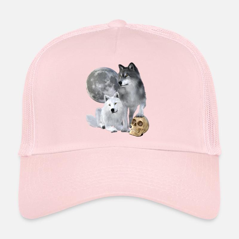 Wölfe, weiß, grau, Mond, Schädel Trucker Cap