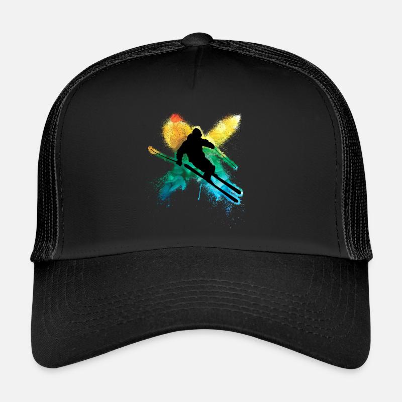 Ski acrobatique coloré pendant les vacances d’hiver dans la neige profonde Casquette trucker 