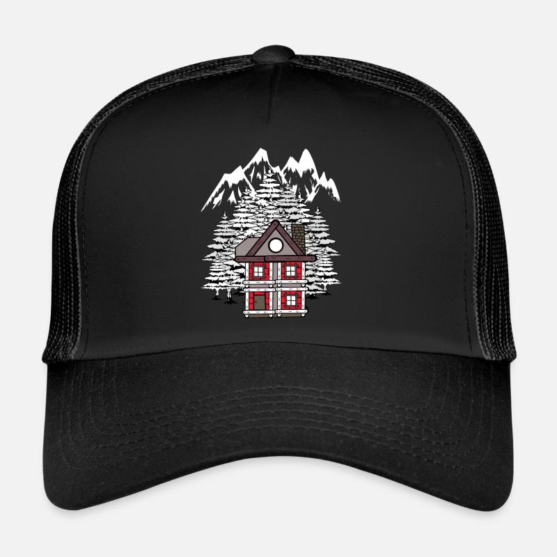 Forest House Hut Winter Fir Trees Romantic Trucker Cap