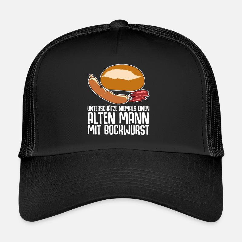 Bockwurst Wurst Alter Mann Bratwurst - Trucker Cap - Schwarz/Schwarz