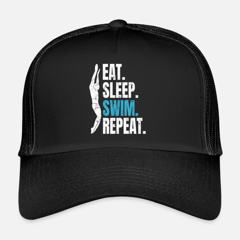Eat Sleep Swim Repeat - Schwimmen Schwimmer - Trucker Cap - Schwarz/Schwarz