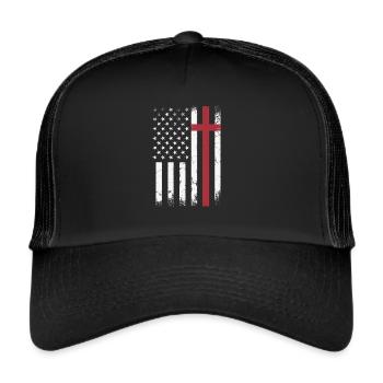 Christian Distressed USA Flag Cross Faith - Trucker Cap - black/black - Front