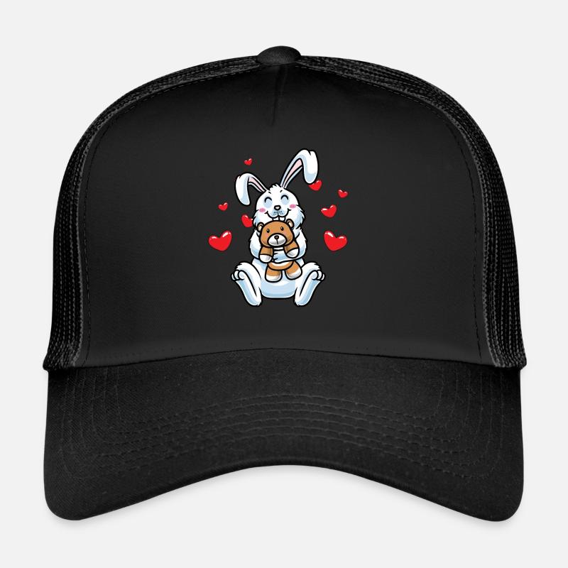 Kawaii Rabbit Cuddly Toy Hearts Carnickel Rabbit - Trucker Cap - black/black