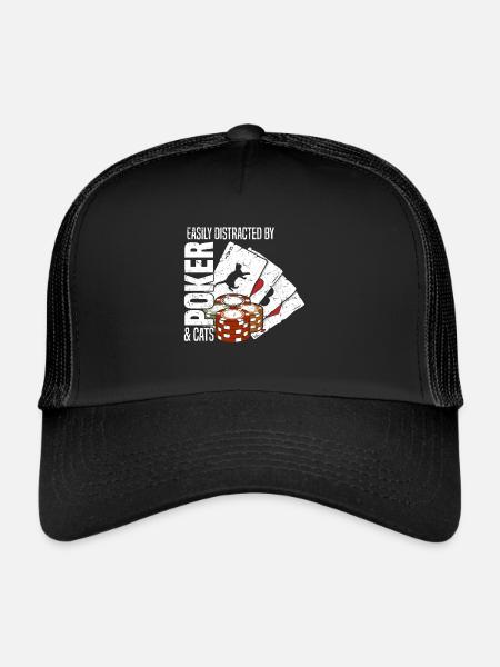 Poker players easily distracted by poker and cats - Trucker Cap - black/black - Front