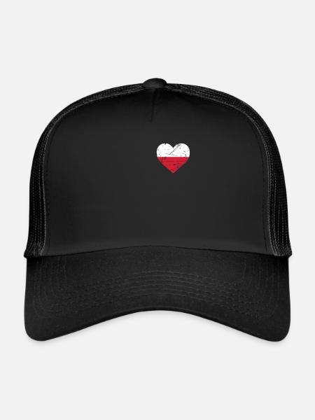 Drapeau du cœur polonais Pologne Polska Patriot Fan - Casquette trucker  - noir/noir - Devant
