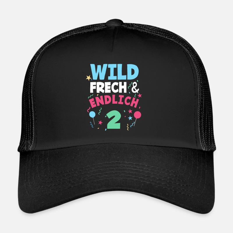 2. Geburtstag Wild, Frech & Endlich 2 Jahre - Trucker Cap - Schwarz/Schwarz