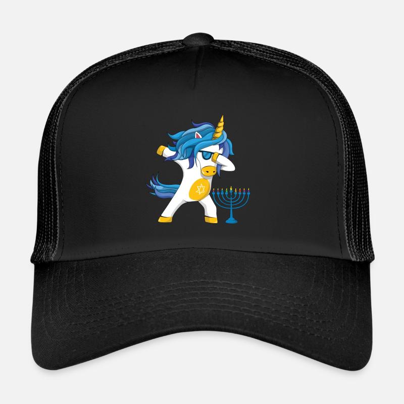 Rainbow Unicorn Yev Menorah Happy Hanukkah Trucker Cap