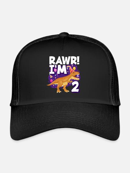 2ème anniversaire Garçon Filles 2 ans Dinosaures - Casquette trucker  - noir/noir - Devant