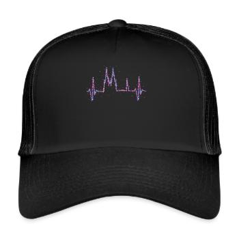 Kölner Dom Herzschlag Karneval Fasching - Trucker Cap - Schwarz/Schwarz - Vorne