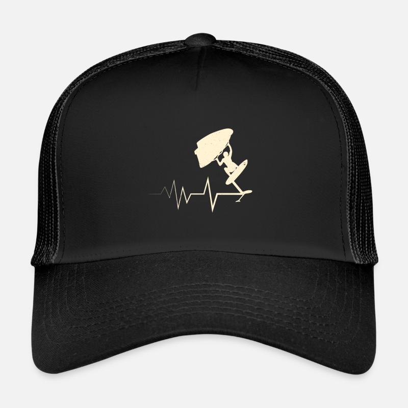 Wing Surf Herzschlag Wing Foiler Herz Wing Foil - Trucker Cap - Schwarz/Schwarz