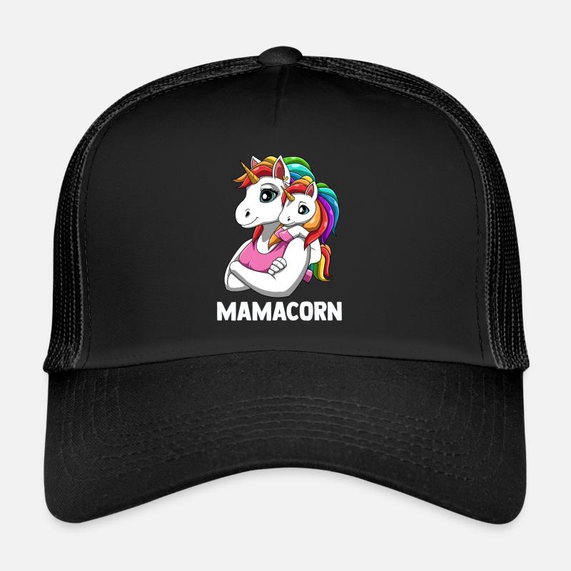 Mamacorn Mutter Baby Tochter Einhörner - Trucker Cap - Schwarz/Schwarz